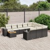 vidaXL 11 Piece Patio Sofa Set with Cushions Black and Cream Poly Rattan - Table + 2x Corner + 6x Middle - 2 of 4