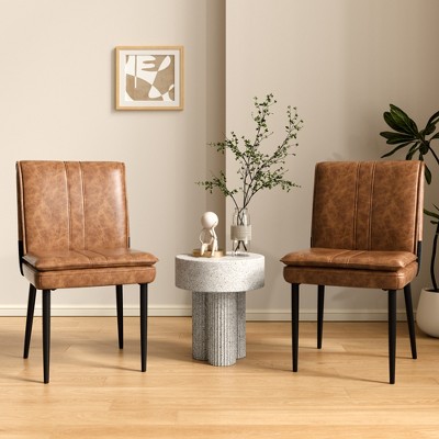 VECELO 2 Pack Folding Dining Chairs, Faux Leather Foldable Chairs with Padded Seat & High Backrest, Brown/White