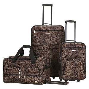 Rockland Spectra 3pc .Expandable Rolling Luggage Set - Leopard, Brown