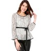 INSPIRE CHIC Women's Semi-Sheer Elegant Tie Waist Long Sleeve Floral Lace Peplum Blouses - 3 of 4