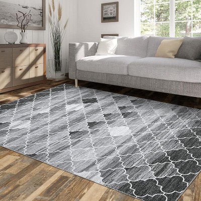 Washable Geometric Runner Rug - Non-Slip Low Pile Carpet for Kitchen, Hallway, Entryway, Laundry Room, Living Room, Bedroom
