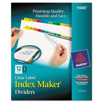 Avery Print & Apply Clear Label Dividers w/Color Tabs 12-Tab Letter 5 Sets 11405