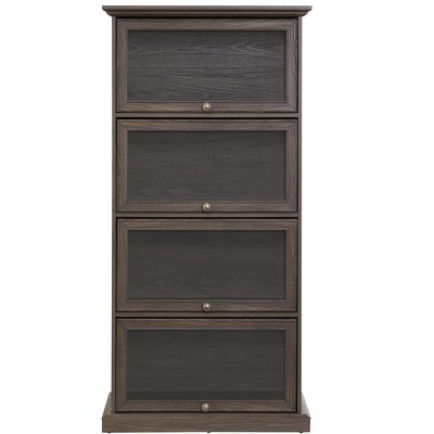 Alilang 4-Tier Glass Display Storage Cabinet Freestanding Flip Up Doors Modern Style for Living Room, Dining Room Entryway 63 x 31 inch-Black