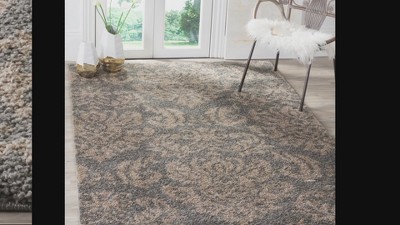 Beige and Cream Floral Shag 5' x 5' Square Rug