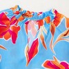 Amaryllis Women’s Blue Floral Print Split Neck Ruffle Sleeve Lightweight Relaxed Fit Casual Blouse - 2 of 4