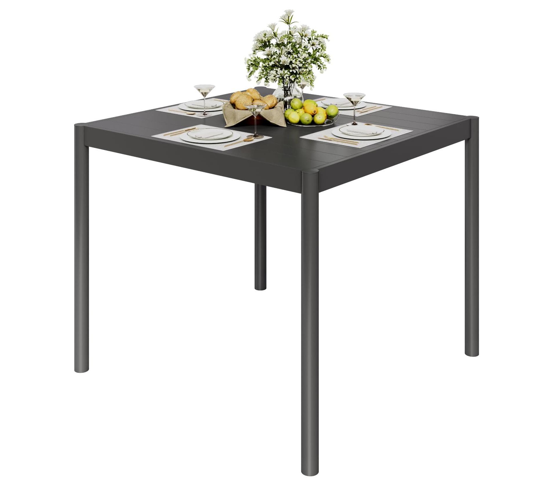 Aluminum Outdoor Metal Table for 2-4 Person,35" x 36" Rectangle Patio Dining Tables with Rectangular Non-Slip Stripe for Outiside Backyards, Porches