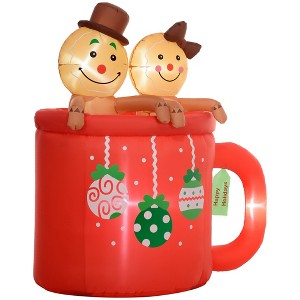 6FT Inflatable Gingerbread Couple in Hot Cocoa Mug, Christmas Blow Up Decoration with LED Lights for Indoor - 1 of 4