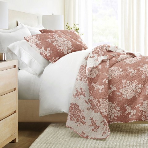 Becky Cameron Ultra-Soft Microfiber Quilt Set – Bedding in Distressed Bouquet Design by Becky Cameron, Distressed Bouquet Terracotta, King/California King