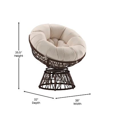 360° Swivel Patio Chair with Beige Cushion and Brown Metal Frame