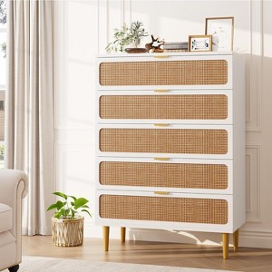 Nasitip 5 Rattan Drawer Dresser for Bedroom, Large Double Dresser with Deep Drawers, Chest of Drawers for Closet with Wide Top - 1 of 4