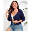 Women's Tie Front 3/4 Sleeve Rib Knit Bolero Open Front Cardigan Sweaters Shrug - 3 of 4