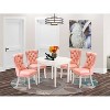 5-Piece Linen White Solid Wood Top - Round Upholstered Dining Room Set - Seats-4 - 2 of 4