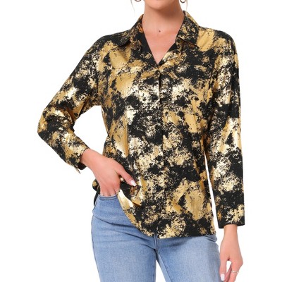 INSPIRE CHIC Women's Button Down V Neck Long Sleeve Party with Pockets Shirt
