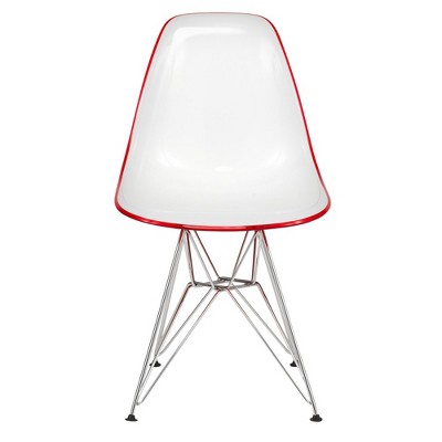 White and Red Plastic Side Chair with Chrome Eiffel Legs