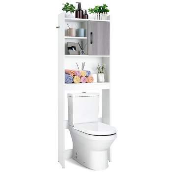 over the Toilet Storage Cabinet, Bathroom Shelf Organizer with Anti-Tip  Device Small Freestanding Space Saver with Adjustable Shelf and Glass Door,  White – Built to Order, Made in USA, Custom Furniture –