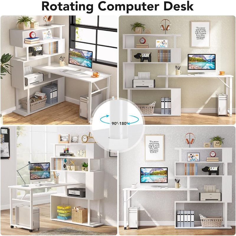 Tribesigns Rotating Computer Desk with 5 Shelves, Modern Reversible L-shaped Corner Desk, Study Table Writing Desk with Wheels for Home Office, 5 of 9