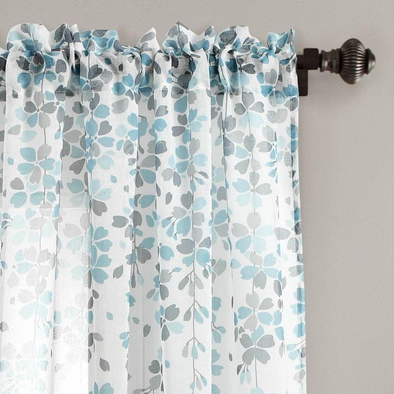 2pk 38&#34;x84&#34; Sheer Weeping Flower Curtain Panels Blue/Gray - Lush D&#233;cor, 3 of 8