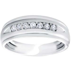 Pompeii3 Mens 1/4ct White Gold 7 Stone Diamond Ring 10k Polished Wedding Anniversary Band - 1 of 4