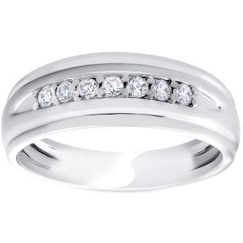 Pompeii3 Mens 1/4ct White Gold 7 Stone Diamond Ring 10k Polished Wedding Anniversary Band