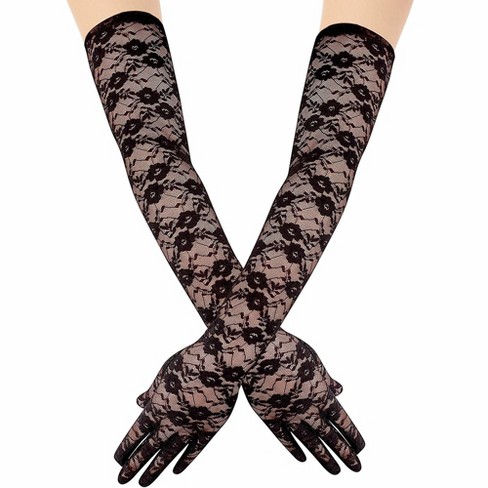 JISEN Women Nylon Elbow Lace-up Fashion Costume Gloves Black 14 Inch at   Women's Clothing store