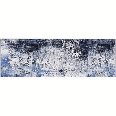 Acekool Washable Boho Area Rug 2x6, Non Slip Low Pile Floral Bedroom Living Room Carpet, Soft Thin Foldable Indoor Mat, Gray