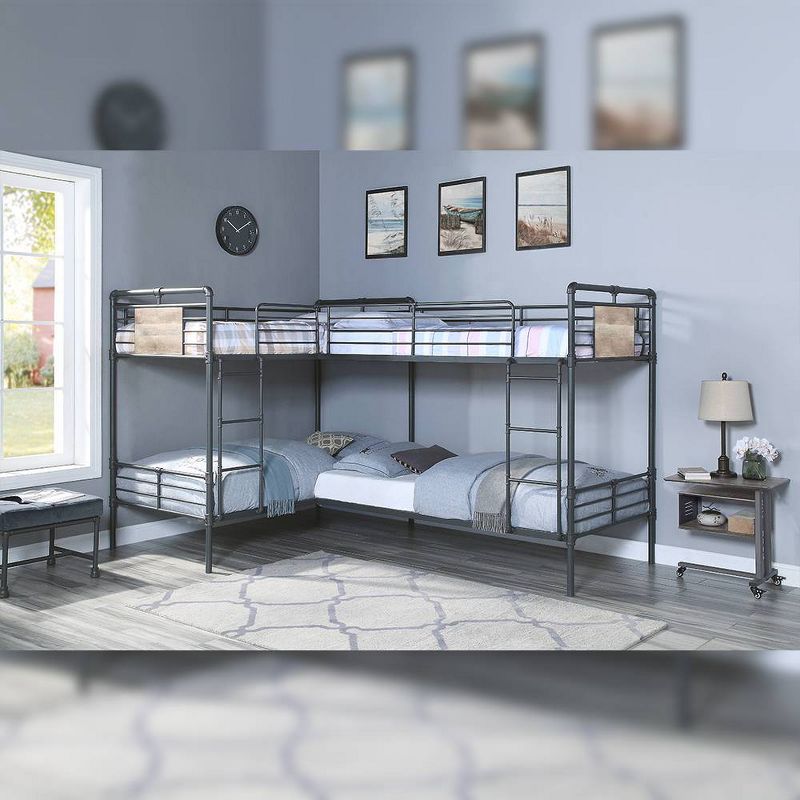 119&#34;Quadruple Twin Bunk Bed Cordelia Loft and Bunk Bed Sandy Black, Dark Bronze Hand-Brushed Finish - Acme Furniture, 1 of 8