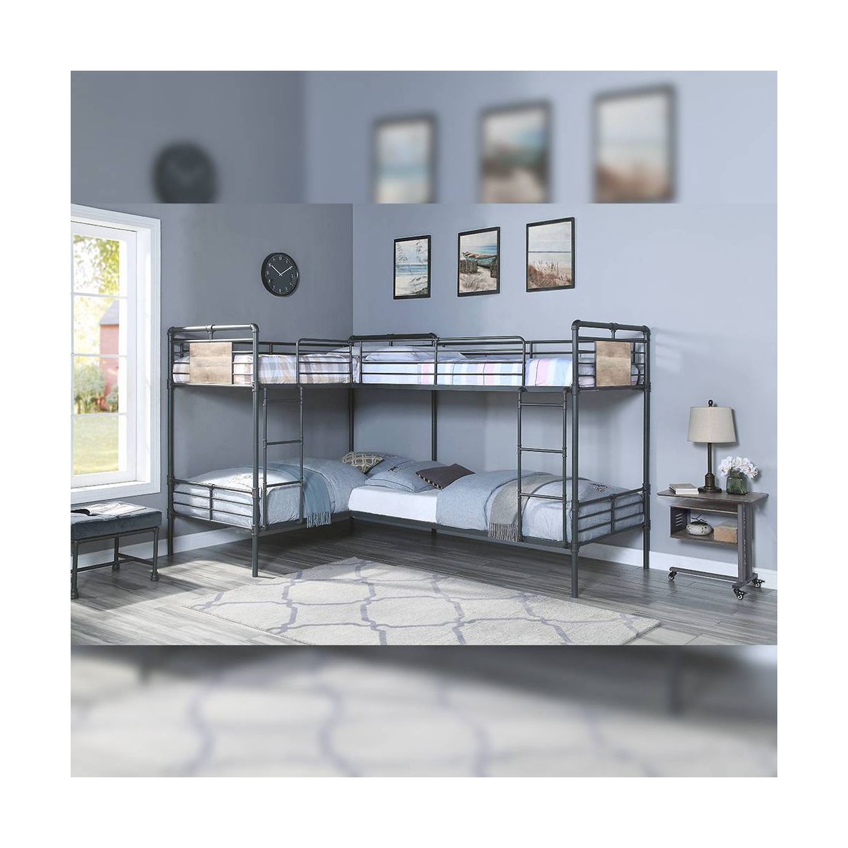 119"Quadruple Twin Bunk Bed Cordelia Loft and Bunk Bed Sandy Black, Dark Bronze Hand-Brushed Finish - Acme Furniture: Metal Frame - thumbnail 6