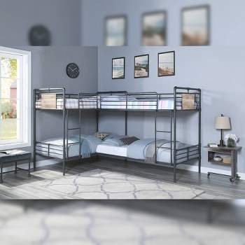 119"Quadruple Twin Bunk Bed Cordelia Loft and Bunk Bed Sandy Black, Dark Bronze Hand-Brushed Finish - Acme Furniture