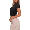 Womens Tops Mesh Panel Mock Neck Fitted Short Sleeve Top - 3 of 3