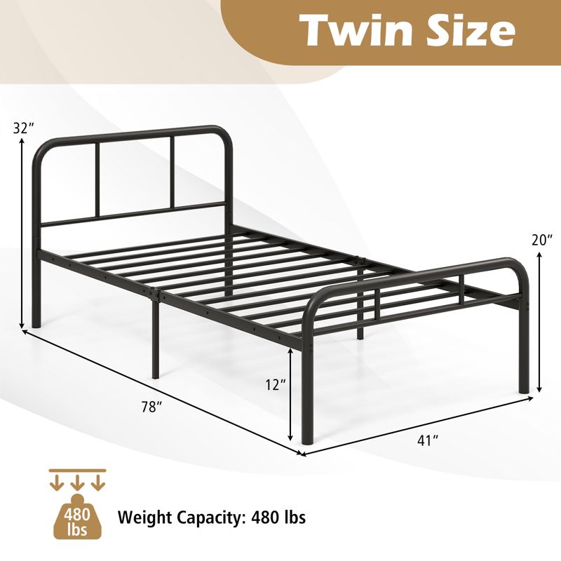 Costway Twin Size Metal Bed Frame Heavy Duty Mattress Foundation Under Bed Storage, 2 of 11