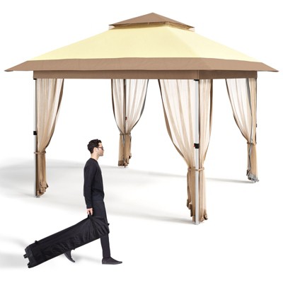 Gazebo Outdoor Pop up Canopy Tent with Curtains and 144 Square Shelter for Patio,Backyard Party, with Mosquito Netting, 2-Tiered Vented Top
