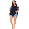 Agnes Orinda Women's Plus Size V Neck Flutter Sleeve Floral Casual T Shirt - 3 of 4