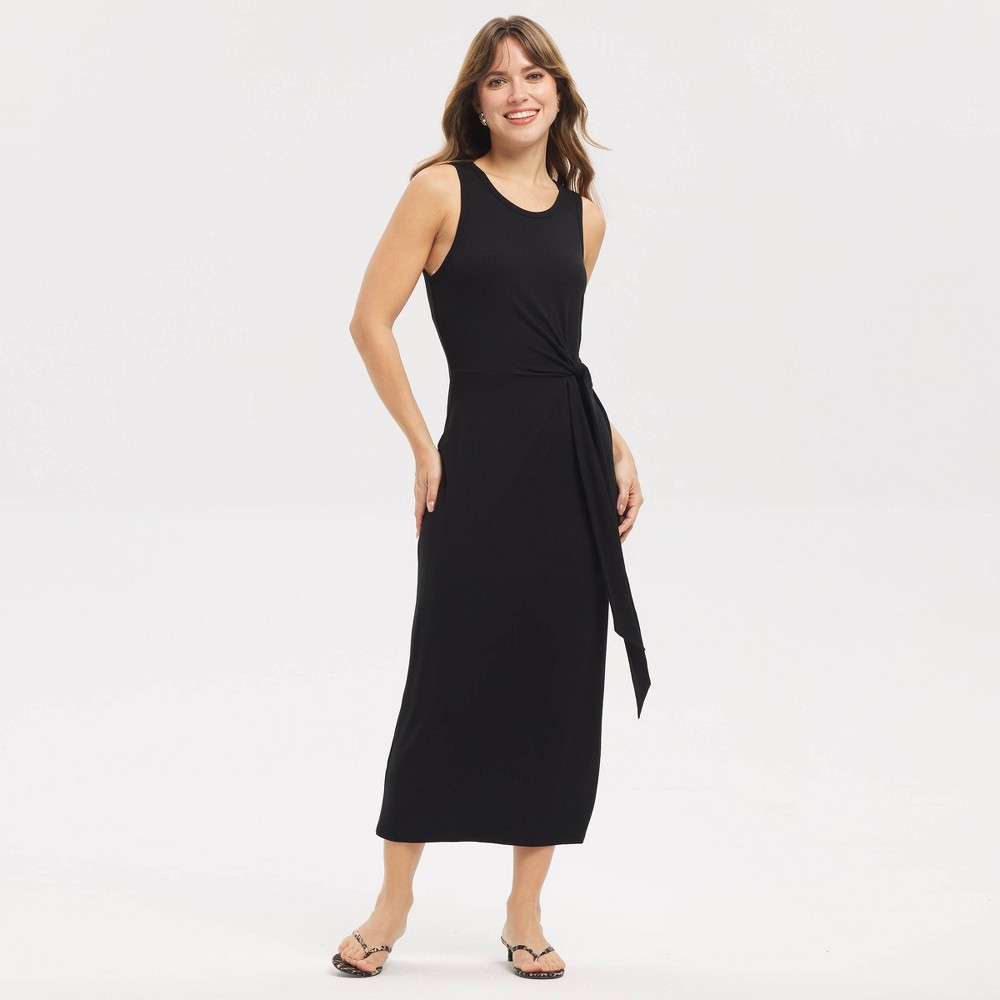Women's Ribbed Tie-Waist Maxi Bodycon Dress - A New Day™ Black S