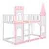 Twin Over Twin Castle Bunk Bed with Ladder, Pink - ModernLuxe - 4 of 4