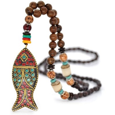 Vintage Long Handmade Turquoise Wood Beads Necklace Women Fashion Boho Jewelry