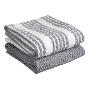 T-fal Solid and Stripe Waffle Kitchen Towel, Two Pack - 1 of 4