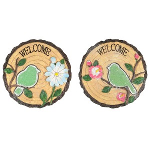 Northlight Set of 2 Welcome Birds Outdoor Floral Garden Stones 11" - 1 of 4