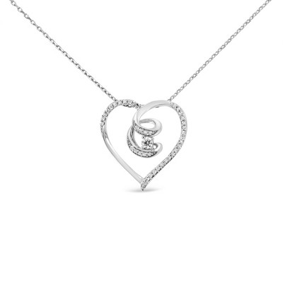 Haus of Brilliance Silver 1/4 CttwDiamond Open Heart Twisted Awareness Ribbon Pendant Necklace