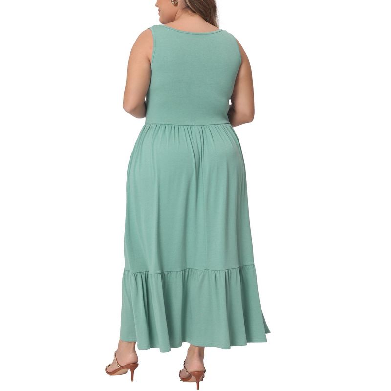 Agnes Orinda Women's Plus Size Round Neck Sleeveless Casual Tiered with Pockets Ruffle Maxi Sundresses, 4 of 5