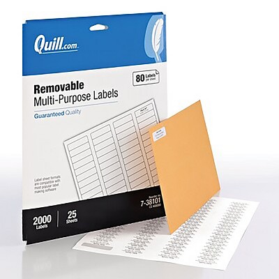 Quill Brand Removable Laser/Inkjet Labels 1/2" x 1-3/4" WE 80 Labels/Sheet 738101
