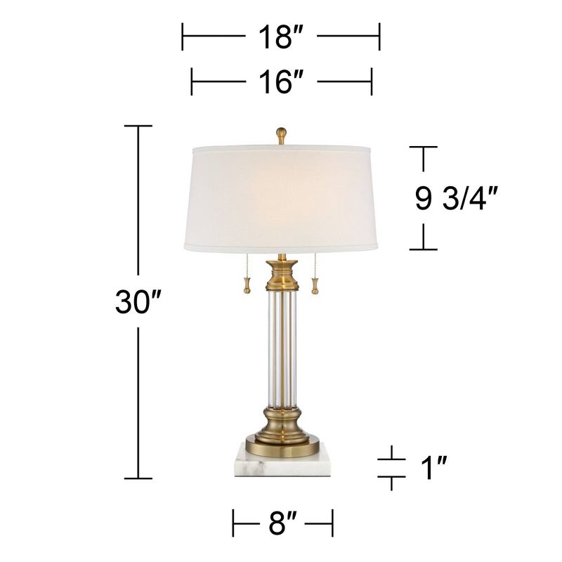 Vienna Full Spectrum Rolland Traditional Table Lamp with White Square Marble Riser 30" Tall Antique Brass Crystal Off White Shade for Living Room Home, 4 of 7