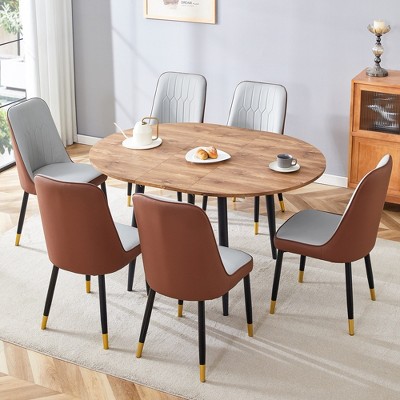 7-Piece Extendable Dining Set with MDF Table and 6 PU Armless Chairs