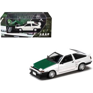 Toyota Sprinter Trueno (AE86) RHD "Keiichi Tsuchiya" White with Green Carbon Hood 1/64 Diecast Model Car by Hobby Japan - 1 of 4