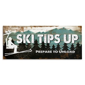 Stupell Industries Blue and White Ski Tips Up Prepare to Unload Rustic Wood Look Lift Sign Canvas Wall Art - 1 of 4