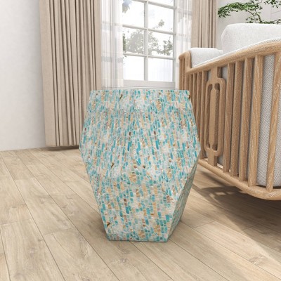 Natural Wood and Shell Round Accent Table