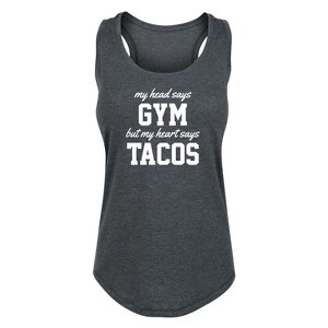 Women's - Instant Message - Head Says Gym Heart Says Tacos Graphic Racerback Tank - 1 of 4