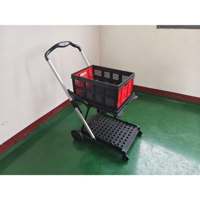 Collapsible Shopping Cart, Grocery Cart with Wheels and Removable Storage Crate, 2-Tier Portable Utility Cart for Home, Groceries, Supermarket