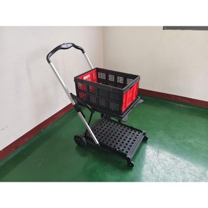 Collapsible Shopping Cart, Grocery Cart with Wheels and Removable Storage Crate, 2-Tier Portable Utility Cart for Home, Groceries, Supermarket - 1 of 1