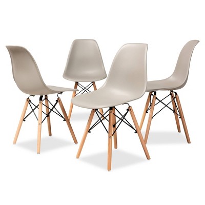 4pc Jaspen Plastic and Wood Dining Chair Set - Baxton Studio