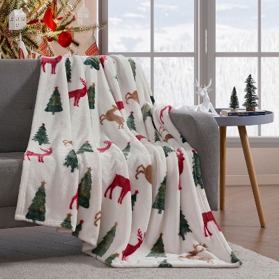 Kate Aurora Christmas Tis' The Season Trees & Reindeer Ultra Soft & Plush Accent Throw Blanket - 50" x 60"